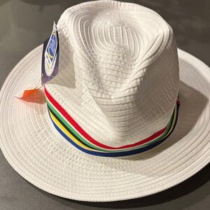 Wallaroo hamilton adjustable L/XL White Fedora Hat with Multicolor Band new